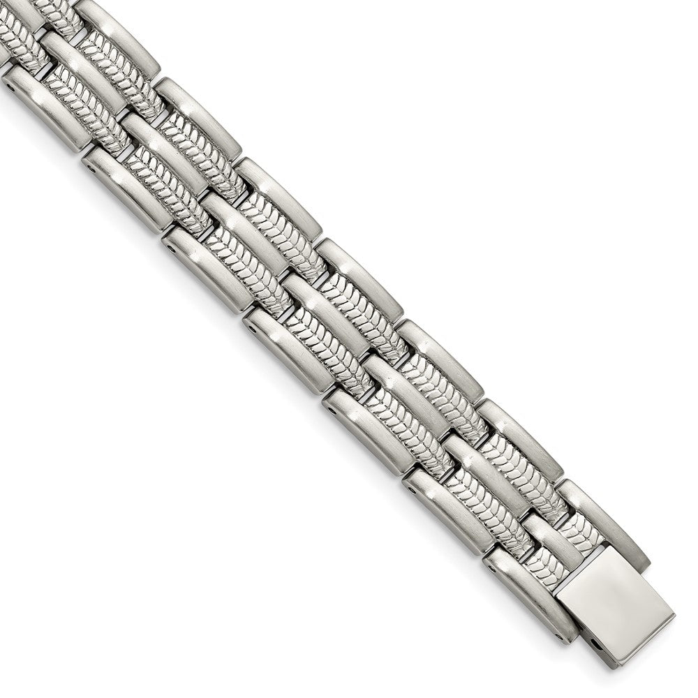 Chisel Stainless Steel Brushed Polished and Textured 8.75 inch Link Bracelet, 8.75 x 11 mm