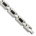 Chisel Stainless Steel Brushed and Polished with Black Carbon Fiber Inlay 9 inch Link Bracelet, 9 x 13 mm