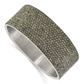 Stainless Steel Polished & Brushed Grey Crystal Wide Flat Bangle, 26.1 mm
