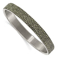 Stainless Steel Polished & Brushed Grey Crystal Thin Flat Bangle, 10.1 mm