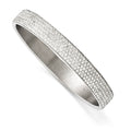 Stainless Steel Polished White Enamel w/Crystals Thin Flat Bangle, 11 mm