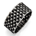 Stainless Steel Polished Woven Black Leather Bracelet, 7 x 35 mm