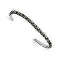 Stainless Steel Polished/Antiqued Floral Thin Cuff Bangle, 5 mm