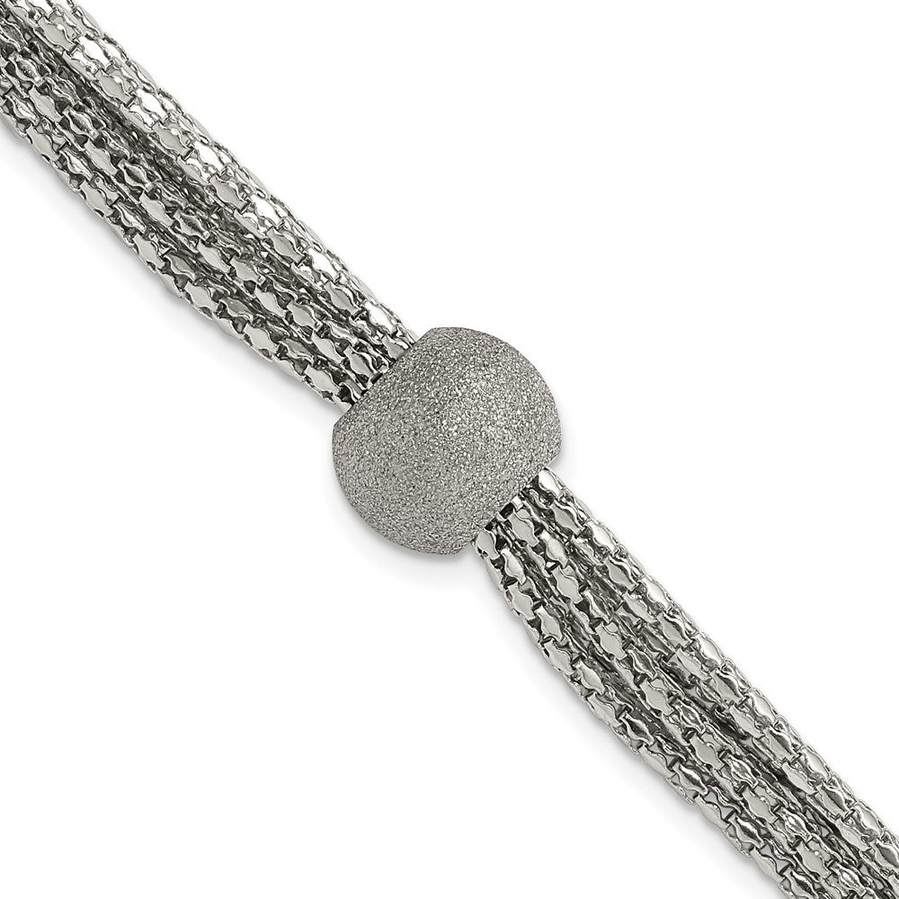 Stainless Steel Polished Multistrand Laser Cut Bead Bracelet, 7.5 x 12 mm