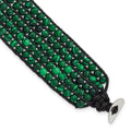Stainless Steel Black Cord Woven Imitation Malachite Bracelet, 9 x 26 mm