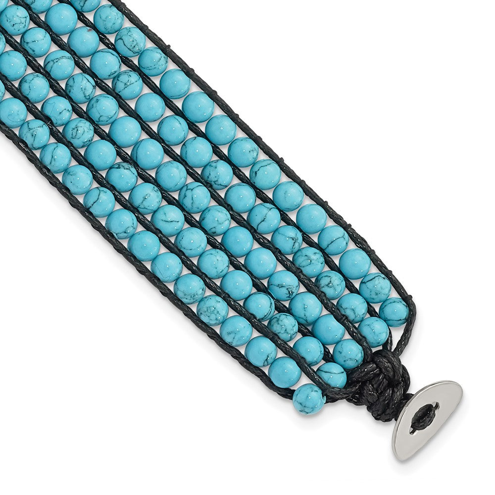 Stainless Steel Black Cord Woven Imitation Turquoise Bracelet, 9 x 27 mm