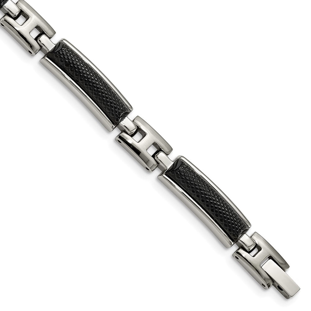 Stainless Steel Polished and Brushed Black IP-plated 8.25in Bracelet, 8.25 mm