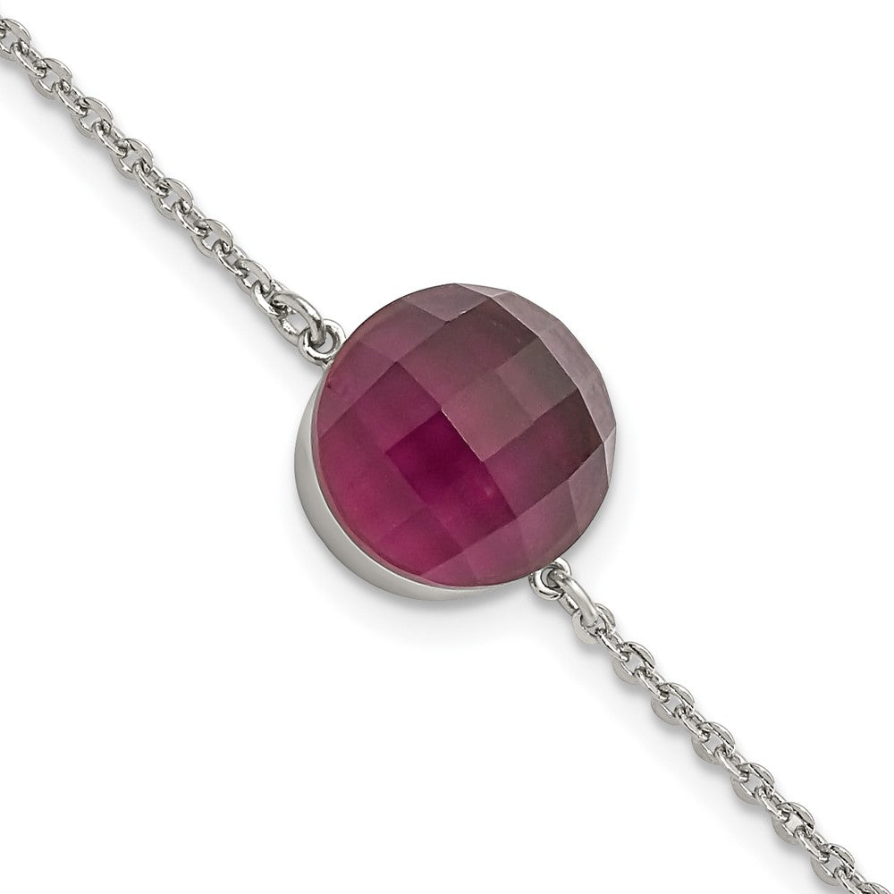 Stainless Steel Polished Maroon Glass w/1in ext Bracelet, 8 mm