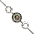 Stainless Steel Polished Black MOP & Crystal w/.5in ext Bracelet, 8 x 17.5 mm