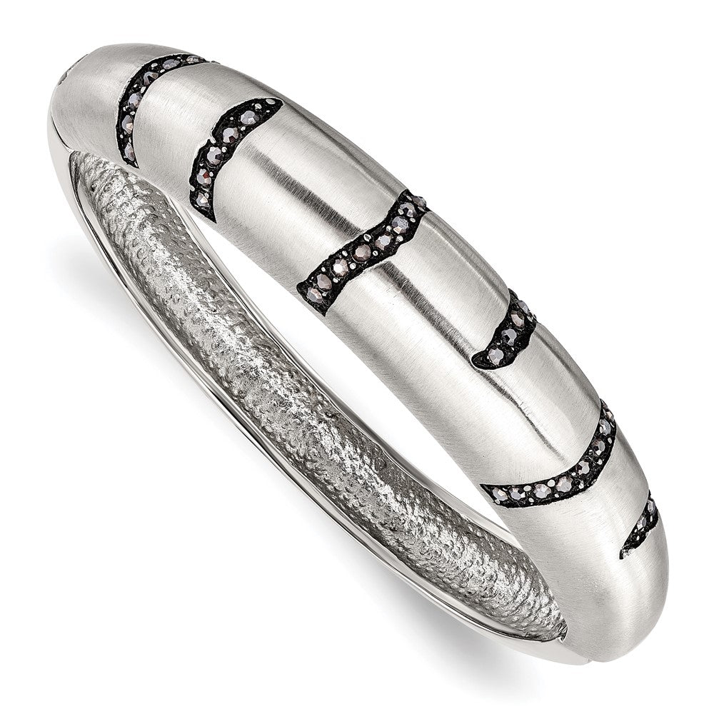 Stainless Steel Brushed Black Crystal Hinged Bangle, 7.5 x 15 mm