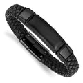 Chisel Stainless Steel Brushed and Polished Black IP-plated Braided Black Leather 8.25 inch Bracelet, 8.25 x 10 mm