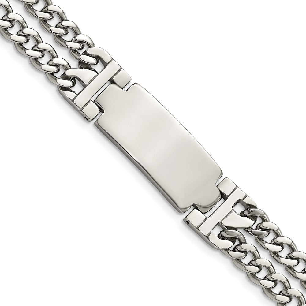 Chisel Stainless Steel Polished 2 Strand Curb Chain 7.75 inch with .5 inch extension ID Bracelet, 7.75 x 14 mm
