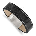 Stainless Steel Brushed Black Leather 8.25in Bracelet, 8.25 mm, 32.45 g