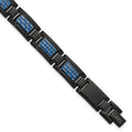 Chisel Stainless Steel Polished Black IP-plated with Blue Carbon Fiber Inlay 8.25 inch Link Bracelet, 8.25 x 12 mm