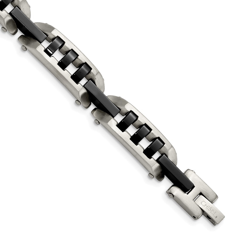 Stainless Steel Brushed and Polished Black IP-plated 8in Bracelet, 8 mm