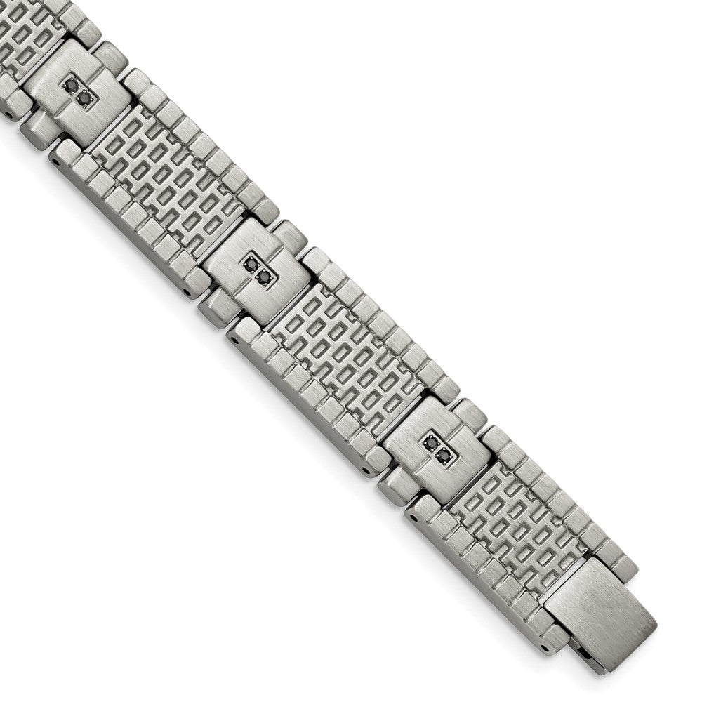 Stainless Steel Antiqued and Brushed with CZ 8.25in Bracelet, 8.25 mm
