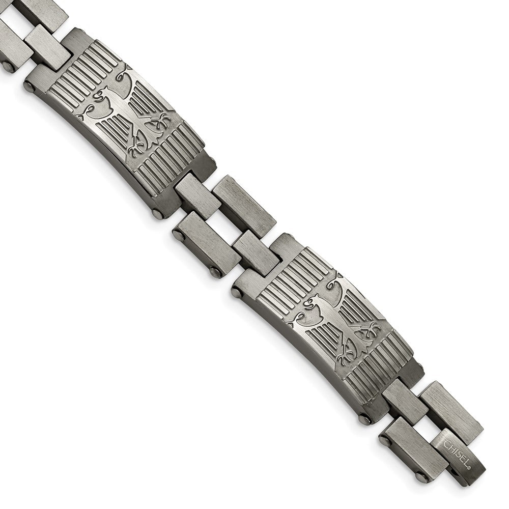 Chisel Stainless Steel Antiqued and Brushed 8.5 inch Eagle Link Bracelet, 8.5 x 13 mm