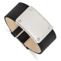 Stainless Steel Polished Black Leather Adjustable 8.5in ID Bracelet, 8.5 mm