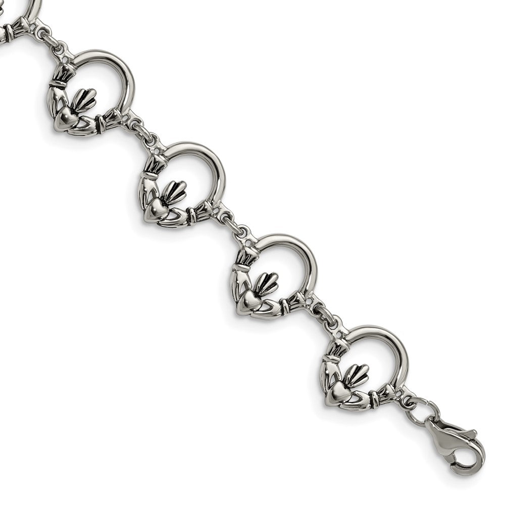 Stainless Steel Polished Claddagh 7.25in Bracelet, 7.25 mm