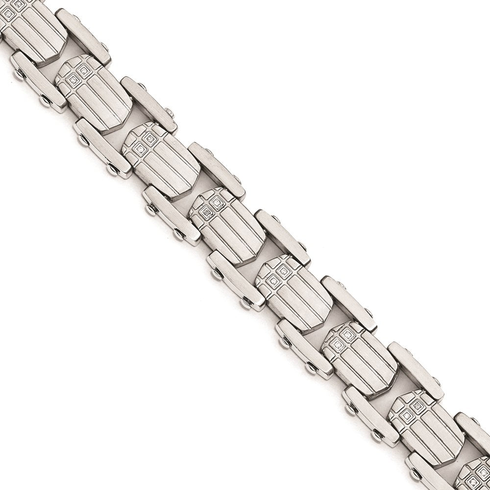 Stainless Steel Polished and Brushed CZ Bracelet, 8.5 mm