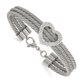 Chisel Stainless Steel Polished wire with CZ Heart 7.5 inch Bracelet, 7.5 x 11 mm