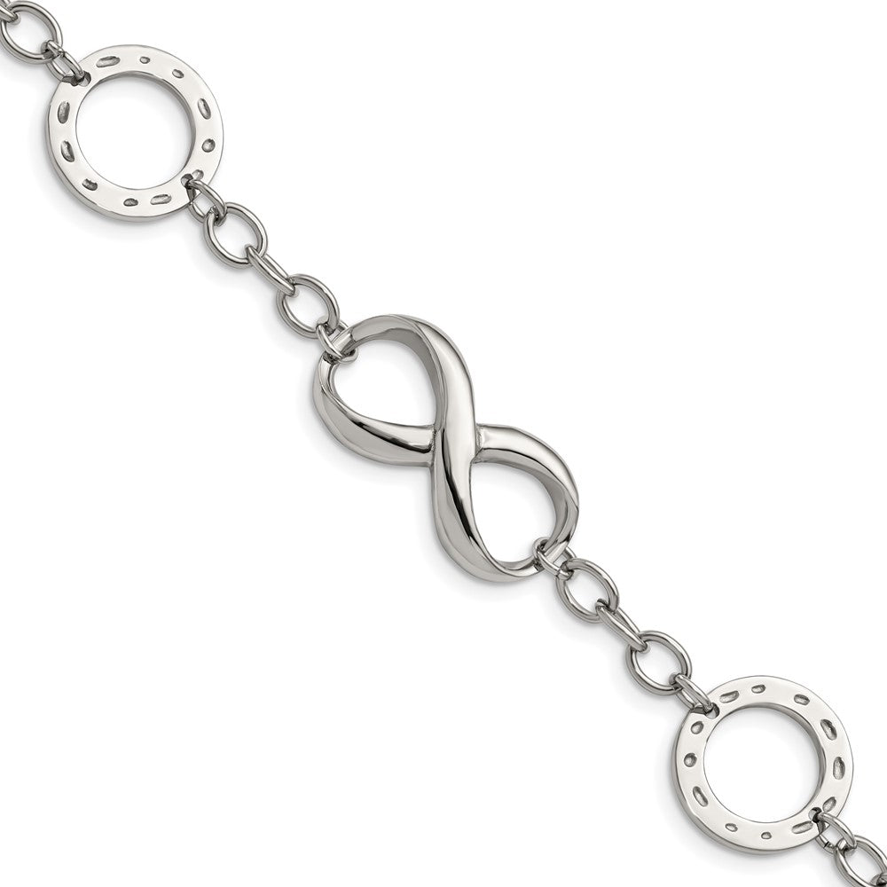 Stainless Steel Polished Infinity Symbol and Anchor 7in Bracelet, 7 mm