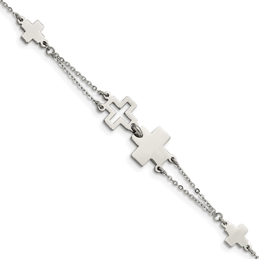Stainless Steel Polished Cross 7.5in Bracelet, 7.5 mm