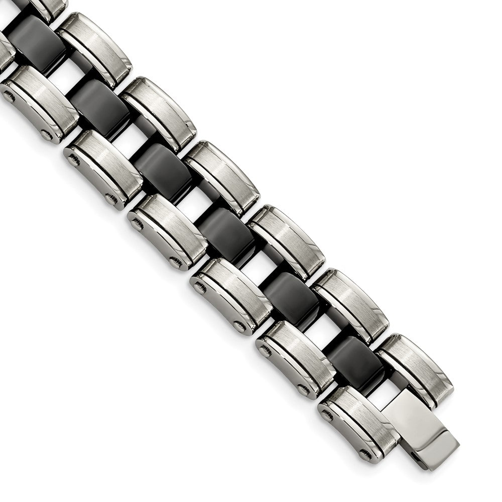 Chisel Stainless Steel Brushed and Polished with Black Ceramic 8.5 inch Link Bracelet, 8.5 x 17.5 mm