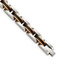 Chisel Stainless Steel Polished Black and Rose IP-plated 8.5 inch Link Bracelet, 9 x 12 mm