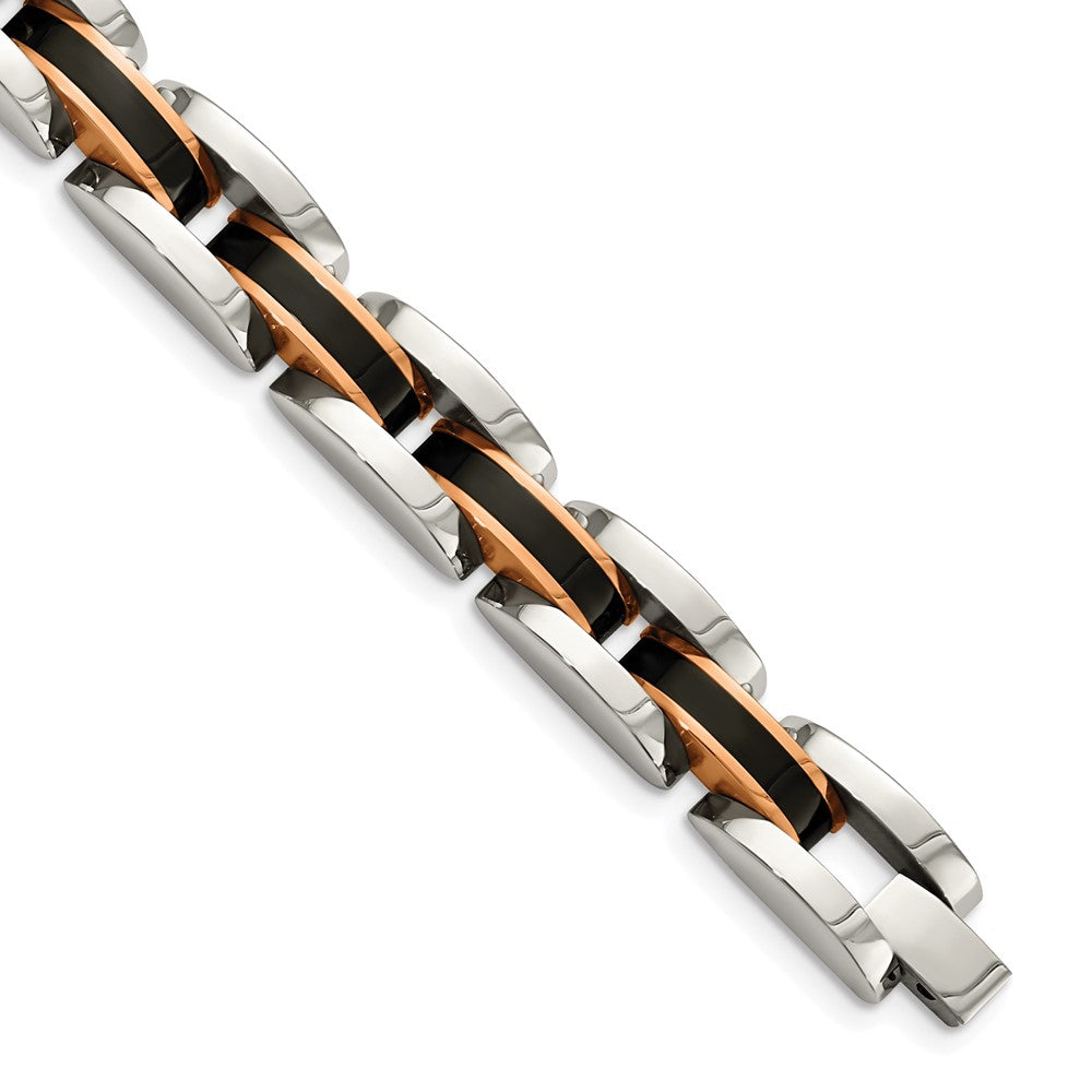 Chisel Stainless Steel Polished Black and Rose IP-plated 8.5 inch Link Bracelet, 9 x 12 mm