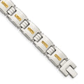 Chisel Stainless Steel Polished with Diamond-cut 14k Gold Inlay 8 inch Link Bracelet, 8 mm