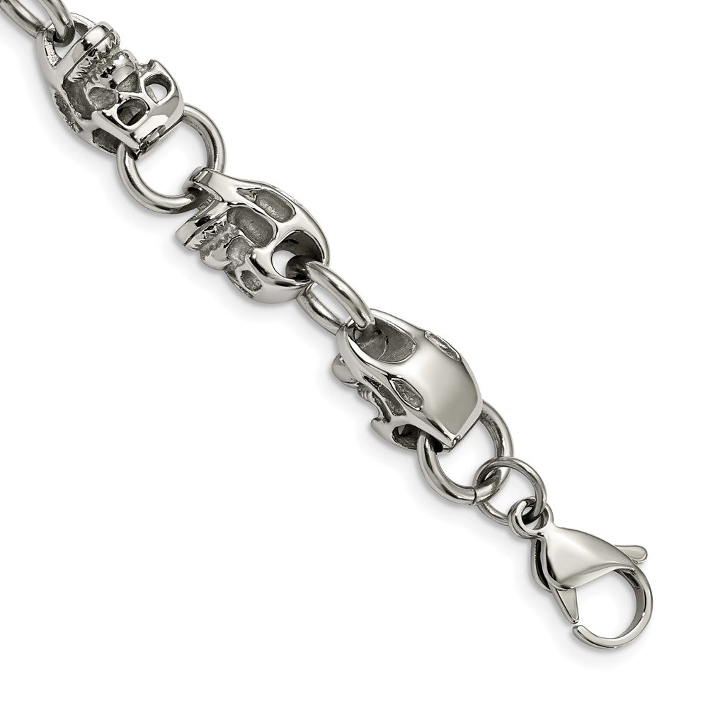 Chisel Stainless Steel Polished Skull Link 8.75 inch Bracelet, 8.75 x 10 mm