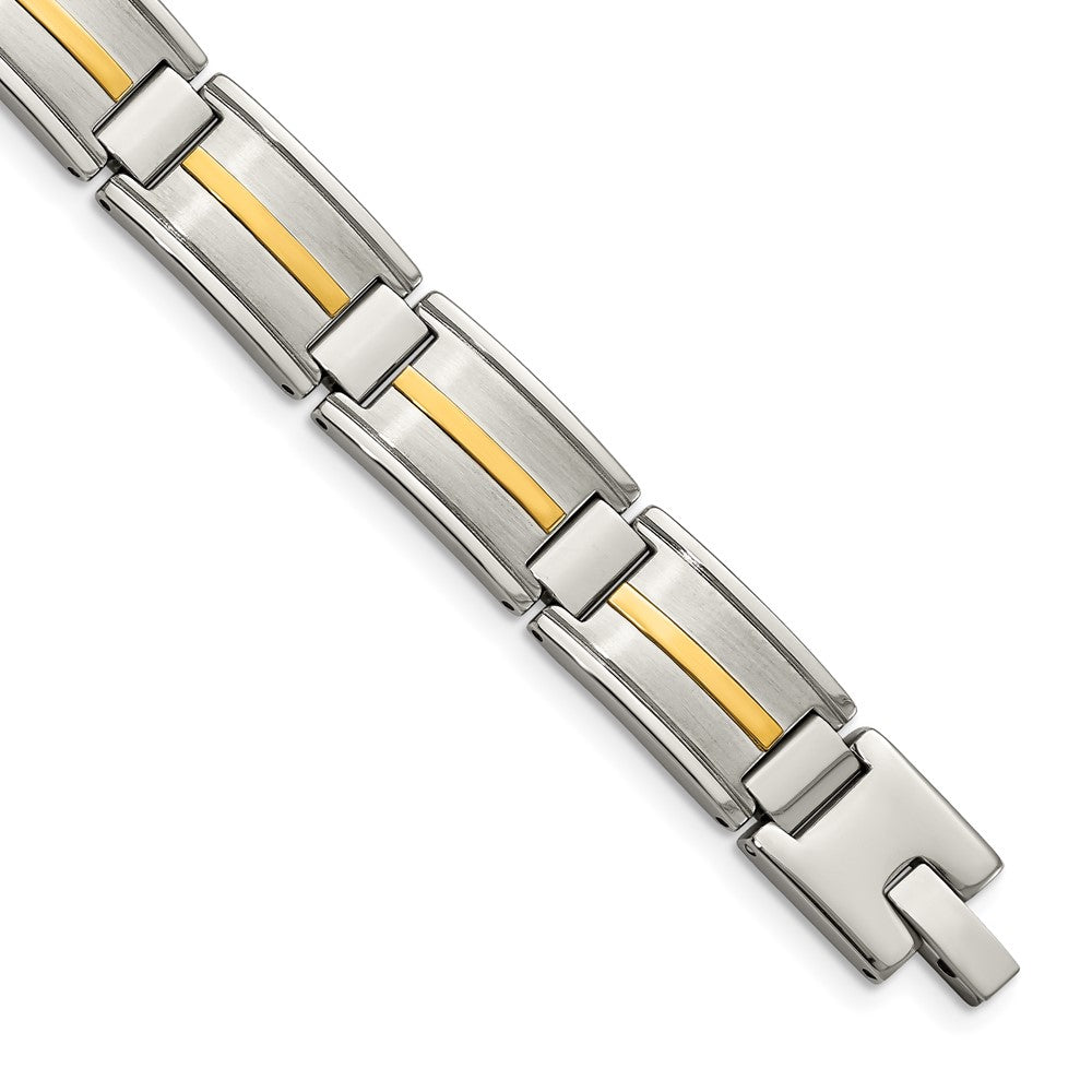 Chisel Stainless Steel with 14k Gold Accent Brushed and Polished 8.75 inch Link Bracelet, 8.75 mm, 0.67 g
