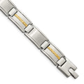 Chisel Stainless Steel with 14k Gold Accent Brushed and Polished 8.75 inch Link Bracelet, 8.75 x 12.5 mm