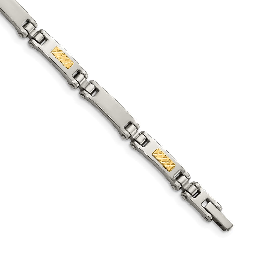 Chisel Stainless Steel with 14k Gold Accent Brushed and Polished 8.25 inch Link Bracelet, 8.25 mm