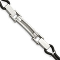 Stainless Steel 9in Polished with Wire Inlay and PU Cord Bracelet, 9 mm