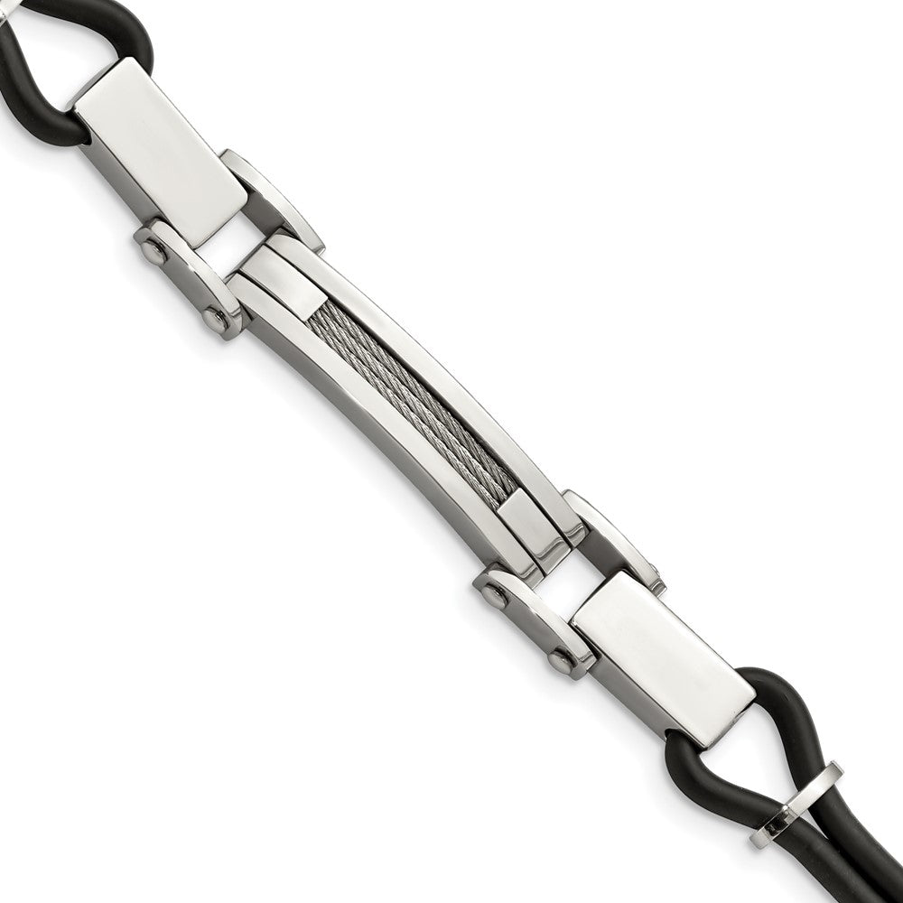 Stainless Steel 9in Polished with Wire Inlay and PU Cord Bracelet, 9 mm