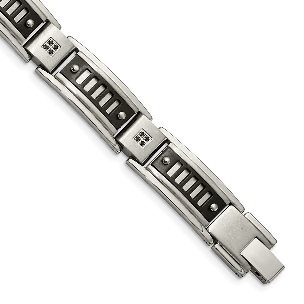 Stainless Steel Polished Black IP-plated with Black CZ 8.5in Bracelet, 8.5 mm