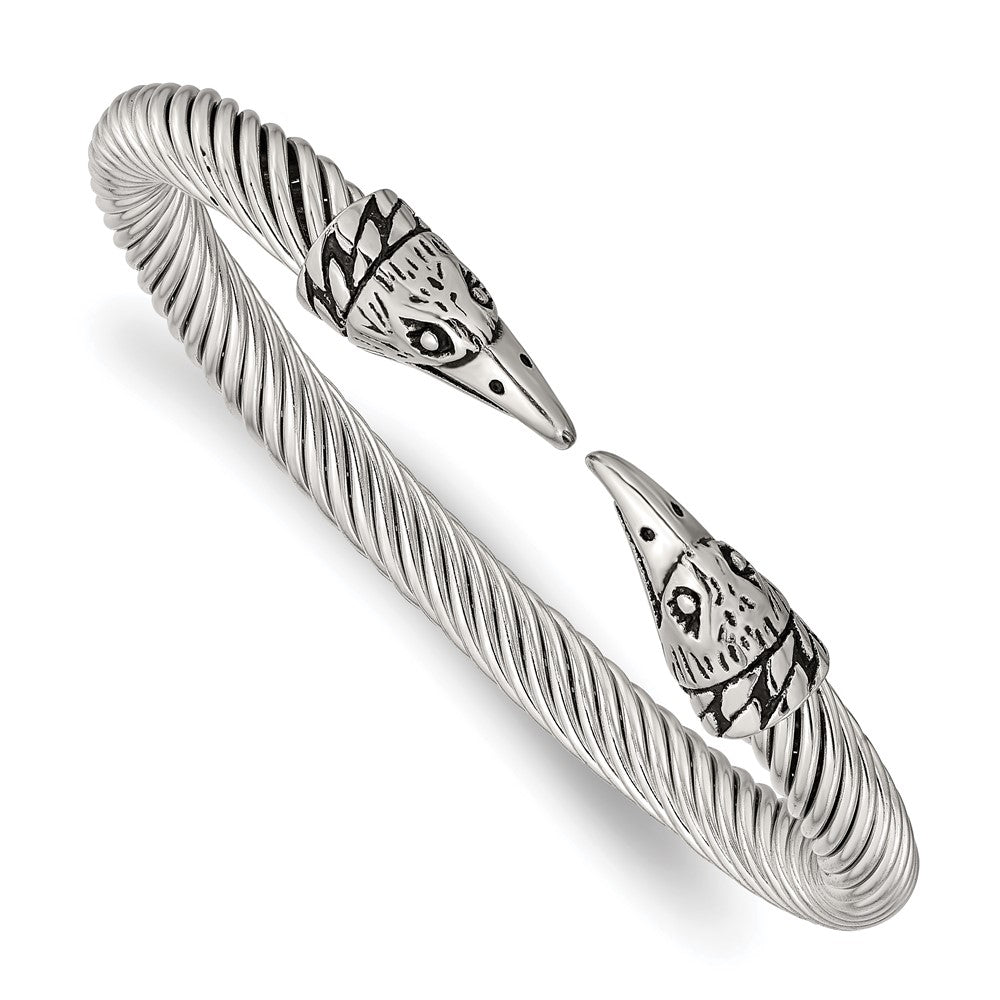 Stainless Steel Antiqued and Polished Eagle Cuff Bangle, 16 mm