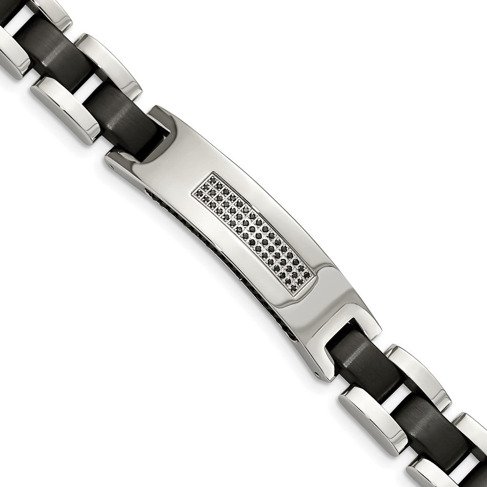 Stainless Steel Brushed and Polished Black IP-plated with CZ 8.5in Bracelet, 8.5 mm