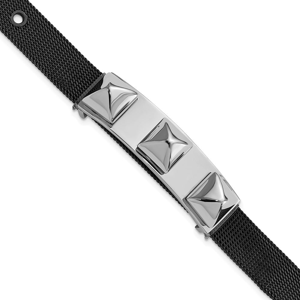 Stainless Steel & Black IP-plated Polished Mesh Spike Bracelet, 7.5 x 11.8 mm