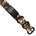 Stainless Steel Brushed Blk IP Brown Camo Fabric Adjustable ID Bracelet, 9.5 x 0.75 mm