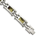 Stainless Steel Polished w/Brown Camo Fabric Inlay 8.75in Bracelet, 8.75 x 0.5 mm