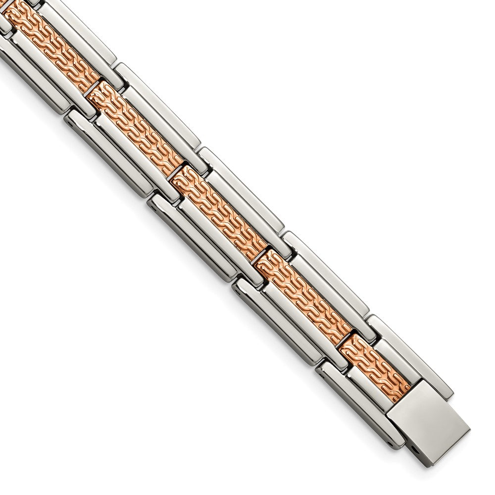 Chisel Stainless Steel Polished and Textured Rose IP-plated 8.5 inch Link Bracelet, 8.5 x 12.16 mm