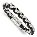 Chisel Stainless Steel Polished Braided Black Leather 8.5 inch Bracelet, 8.5 x 10.76 mm
