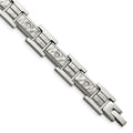 Chisel Stainless Steel Brushed Polished and Hammered with CZ 8.5 inch Bracelet, 8.5 x 12.05 mm