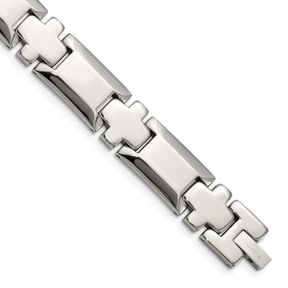 Chisel Stainless Steel Polished 8.5 inch Cross Link Bracelet, 8.5 x 13.9 mm