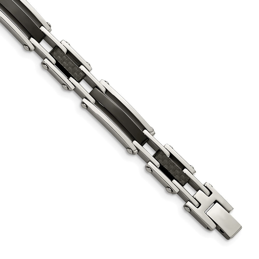 Chisel Stainless Steel Polished Black IP-plated with Solid Black Carbon Fiber 8.25 inch Link Bracelet, 8.25 x 9.27 mm