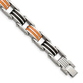 Chisel Stainless Steel Polished with Black and Orange Rubber 8.75 inch Link Bracelet, 8.75 x 9 mm