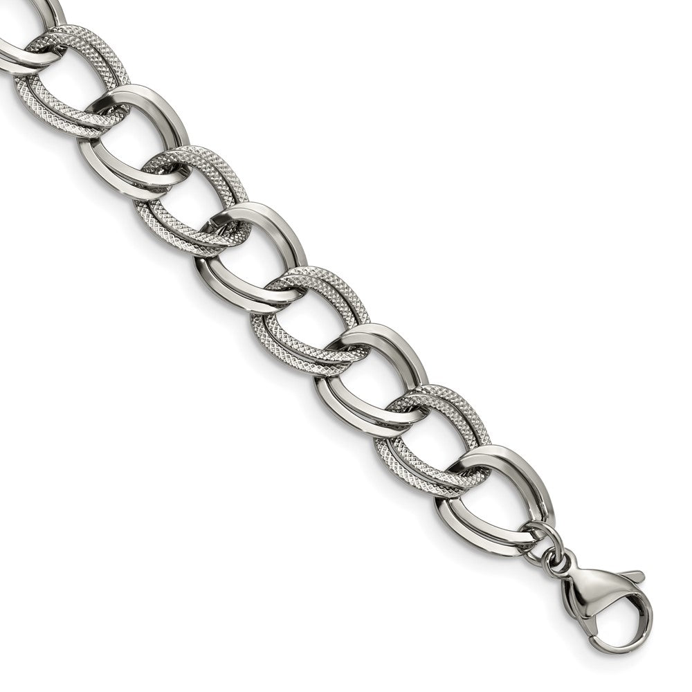 Chisel Stainless Steel Polished and Textured 8 inch Link Bracelet, 8 x 11.5 mm